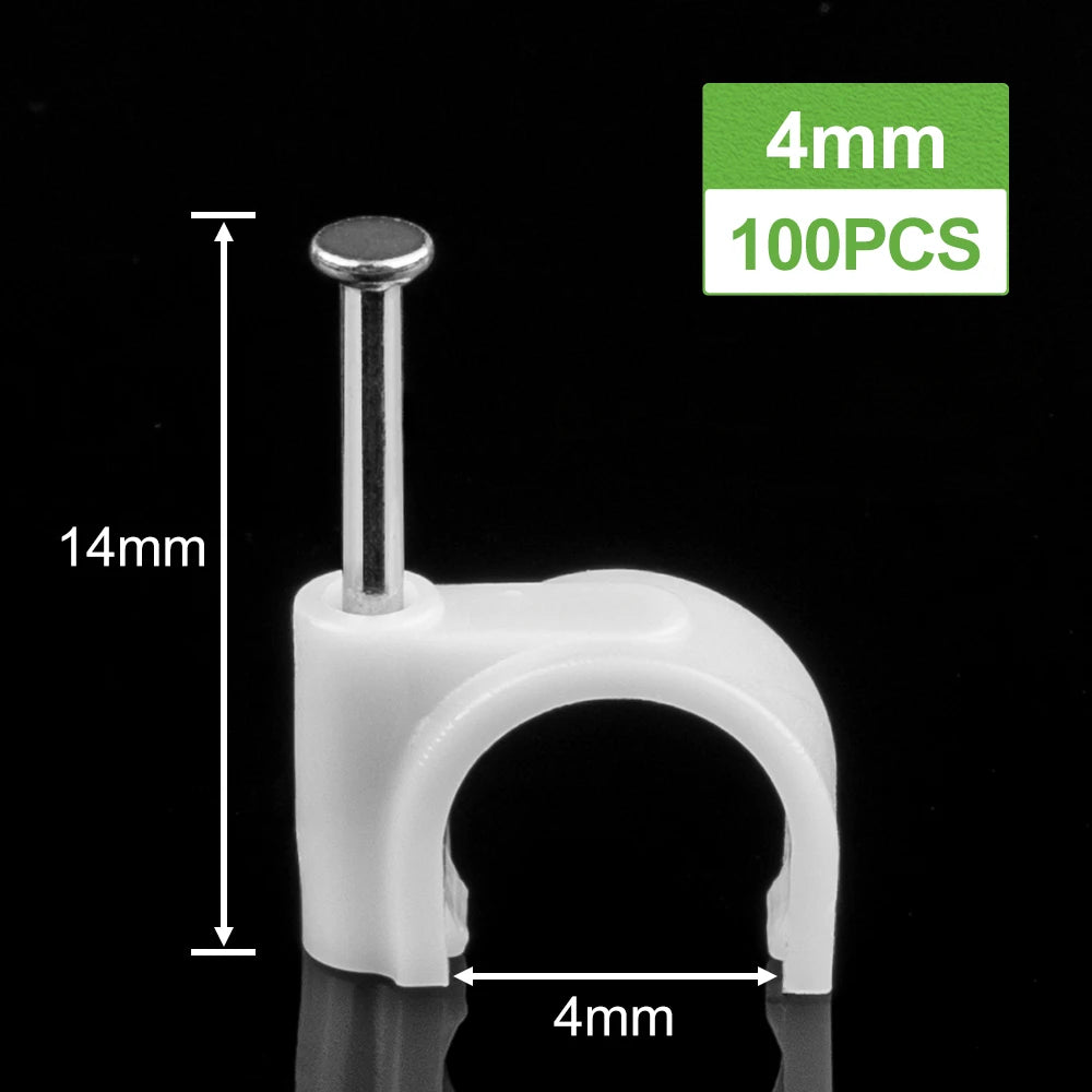 100PCS Steel Nail Cable Clamp Circular Cable Fixing Clip 4/5/6/7/8/9/10/12mm Management Power Cord Wall Mounted Cable Cord Clip Qme 4mm 100PCS