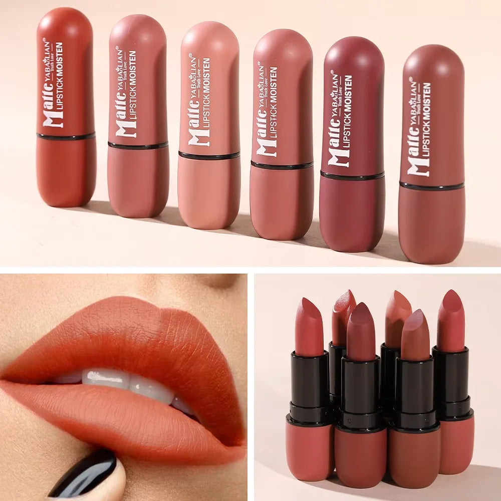 6-Color Matte Lipstick Velvet Lip Smooth Waterproof Long-lasting Qme