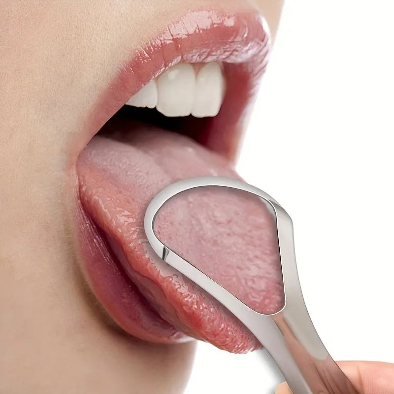 1 Reusable Stainless Steel Useful Tongue Scraper Cleaner Fresh Breath Qme