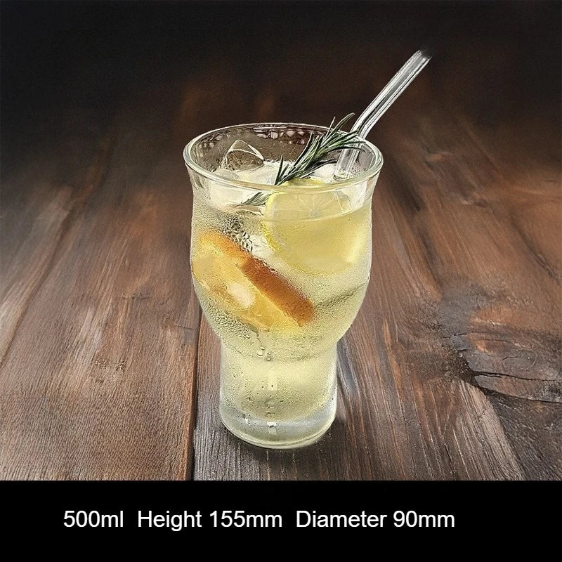 Large Capacity Transparent Wide-mouth Glass Iced Americano Coffee Cup Qme large with straw 401-500ml
