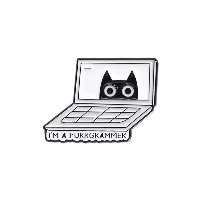 Cartoon Black Cat Brooch Enamel Pins Creative THINK BEFORE YOU CLICK Lapel Backpack Badges WORKING FROM HOME Jewelry Wholesale Qme style 4