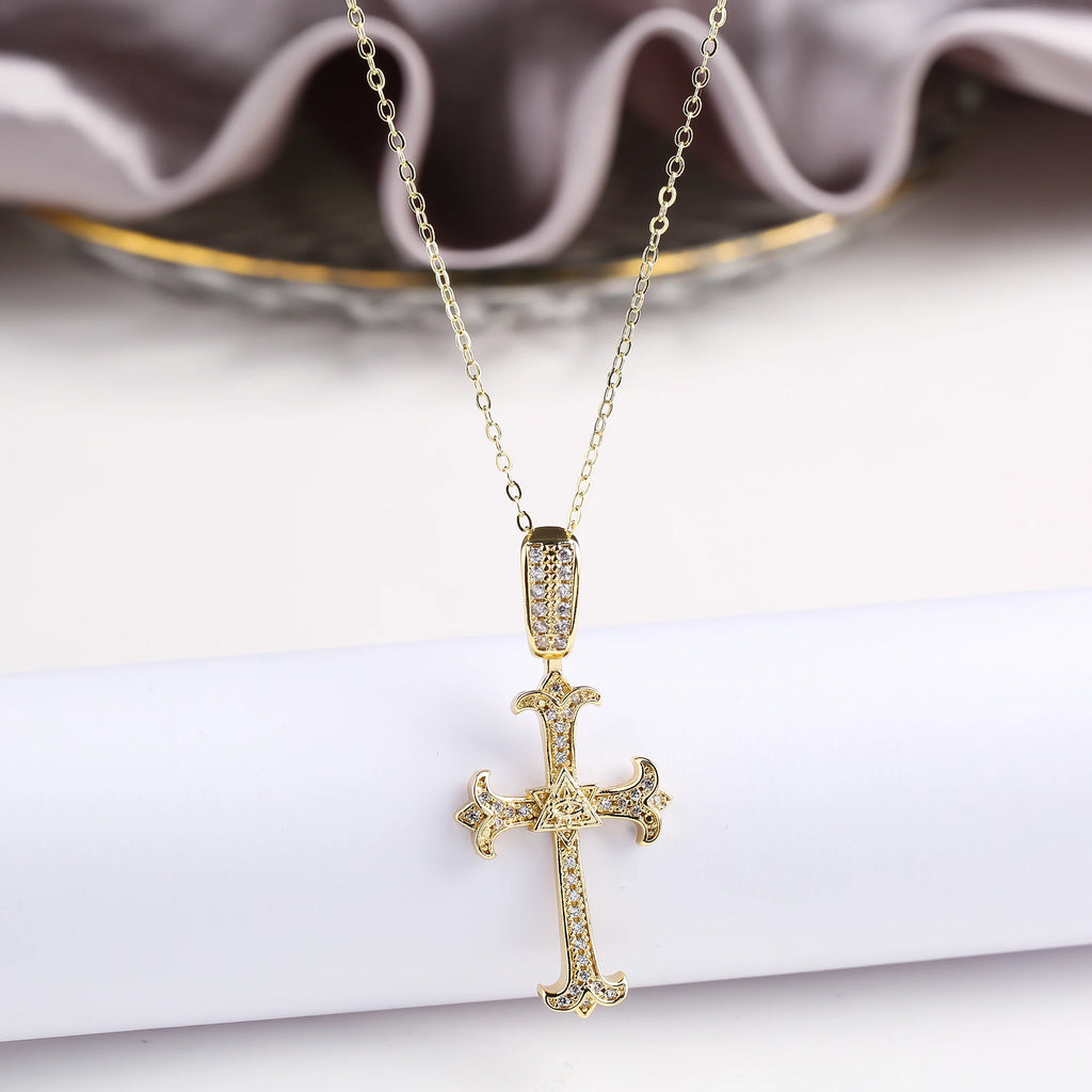 Personalized Shiny Zirconia Religious Character Cross Pendant Downstairs Hip Hop for Man Woman Punk Style Jewelry Accessories Qme B