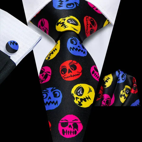 Men Fashion Mixed Color Necktie Set Including Pocket Square & Cufflinks Daily Banquet Wear Qme HT-LDSN0023