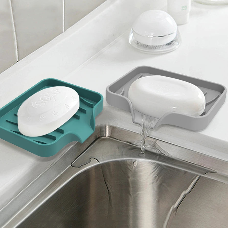 Self Draining Soap Bar Holder Silicone Kitchen Sink Soap Dish Sponge Tray Counter Caddy Organizer for Dish Soap Dispenser Qme