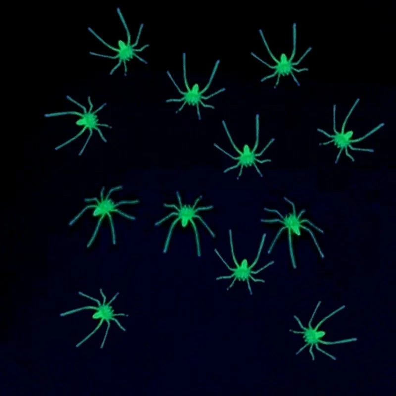 10Pcs Party DIY Decoration Halloween Luminous Rubber Fake Spider Plastic Figure Prank Toy Qme