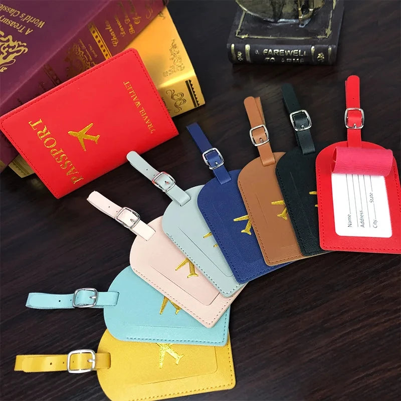 PU Leather Luggage Tag Passport Holder Set Passport Protective Cover Travel Portable ID Credit Card Holder Travel Accessories Qme