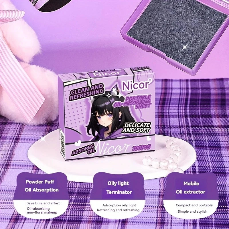 100 Sheets Oil Absorbing Paper Compact Portable Facial Control Device Qme