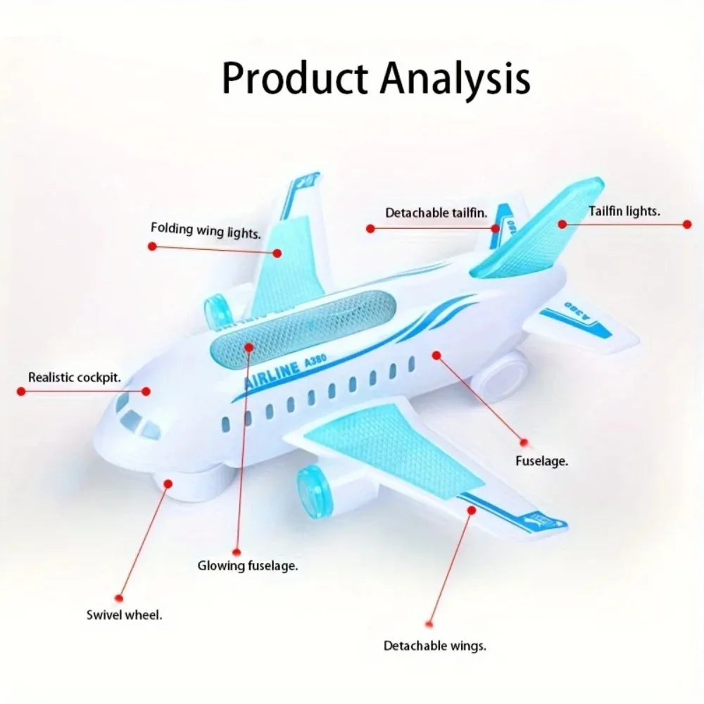 Aeroplane Toy Electric Airplane Toy with Flashing LED Lights & Sounds Bump and Go Musical Birthday Gift for Kids Boys Girls Qme