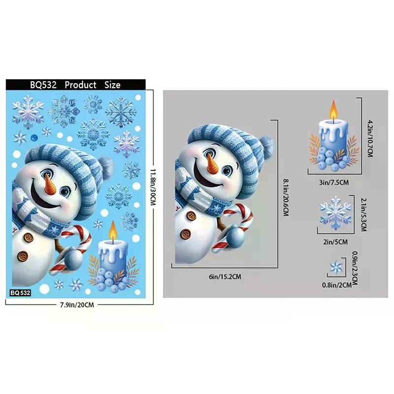 Blue Christmas Window Clings-Static Sticker Set With Bells, Reindeer, Santa, Snowflakes & Snowman For Holiday Party Decor Qme