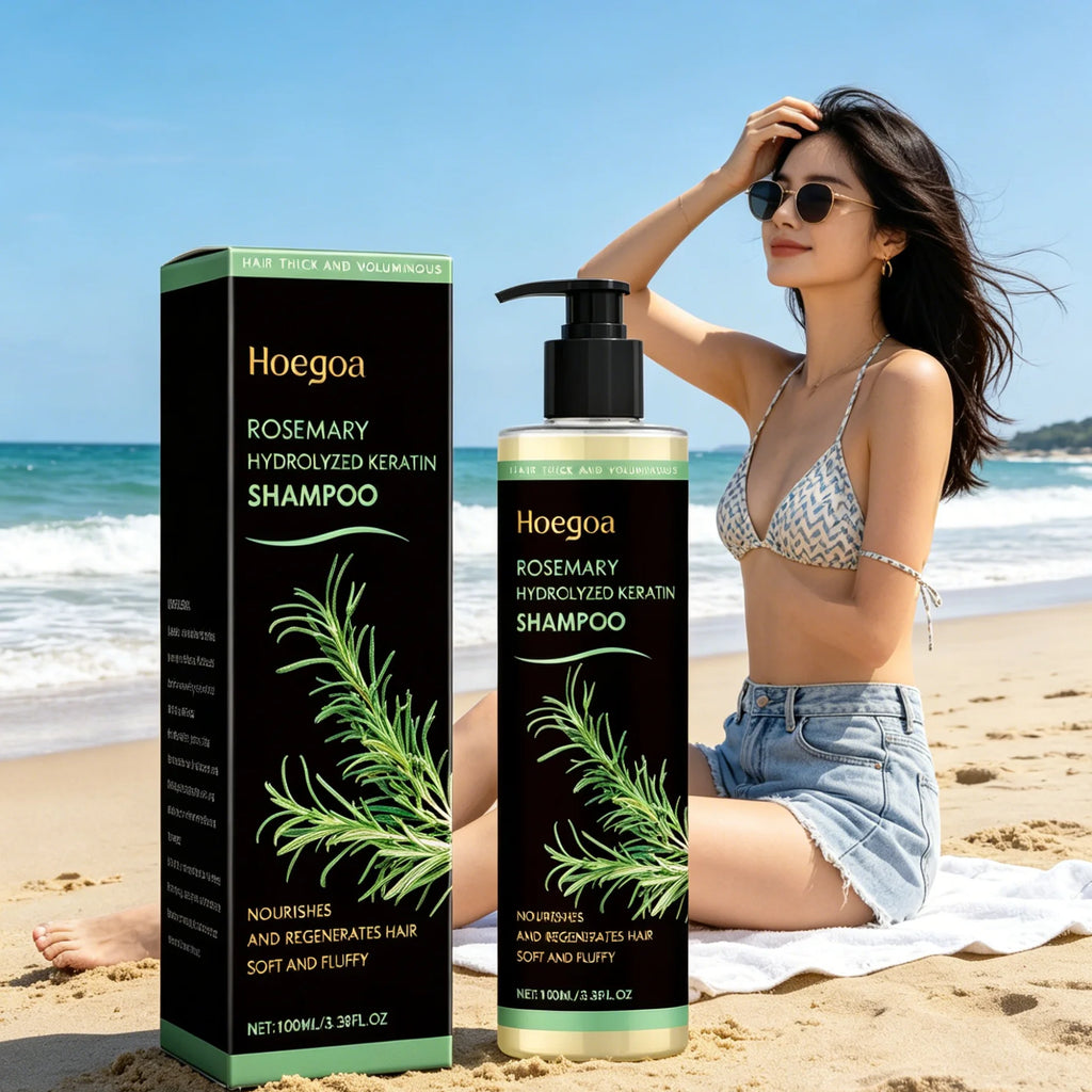 Hoegoa Organic Rosemary Hair Growth Shampoo Thicken Hair Strengther Nourishing Hydrolyzed Keratin Anti Hair Loss Shampoo 100ml Qme