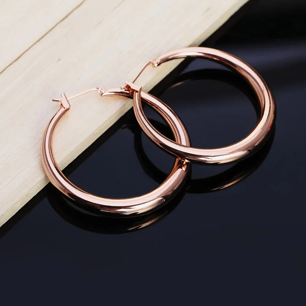 Hot Luxury 925 Sterling Silver Y2k 3.5cm Round Earrings 18K Gold color Fashion Street Versatile Jewelry Wedding Holiday Gifts Qme Champagne