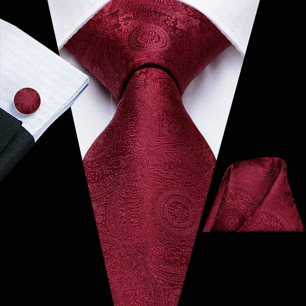 Tie Set for Men, 3-Piece Wedding Accessories with Cufflinks & Pocket Handkerchief, Striped/Floral Design Qme DPTH-LDSN3277
