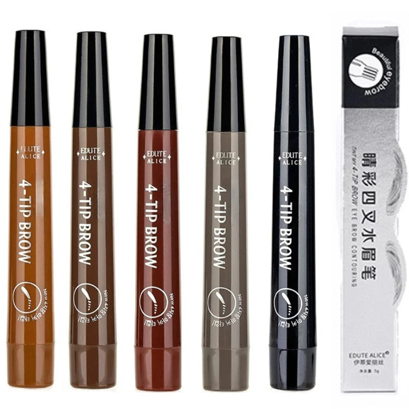 4 Fork Tip Eyebrow Tattoo Pencil 5 Colors Eyebrow Waterproof Pen Long Lasting Natural Dark Brown Liquid Eye Brow Pencil Makeup Qme