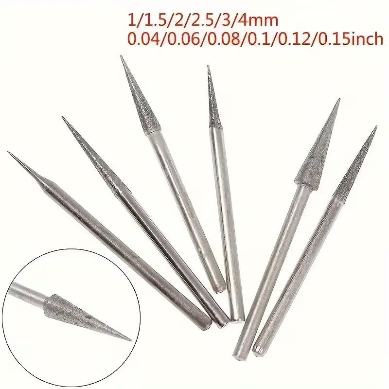 6 uds 1-4mm cabezal de molienda de diamante puntas de aguja rebabas herramienta de tallado de grabado vástago de 2,35mm D Qme 6pcs