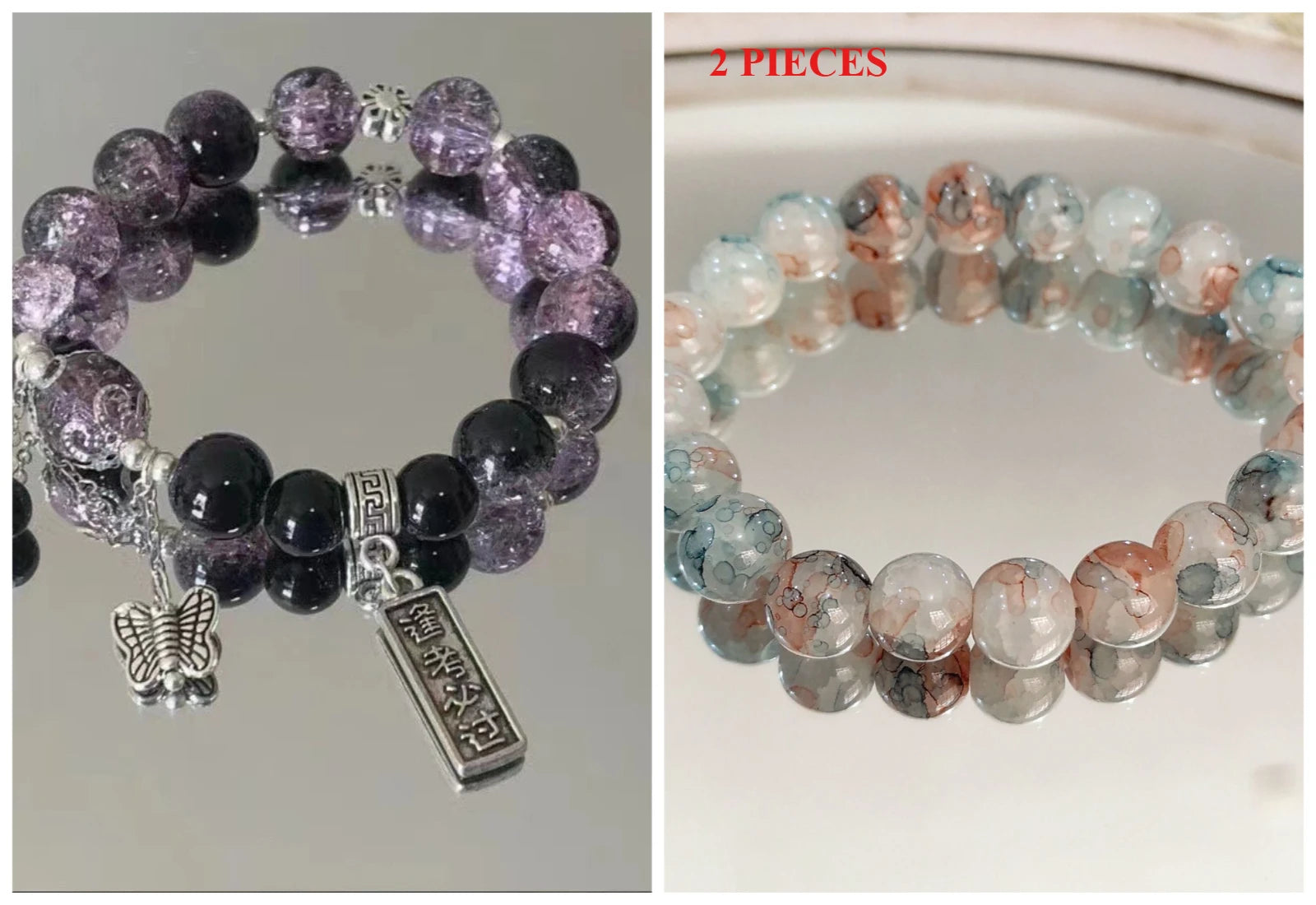 2 Pieces Simple Beads Resin Bracelets Jewelry Gifts for Women Inspired Beaded Bracelet DIY Same Style Statement Jewelry Bangles Qme S606S610