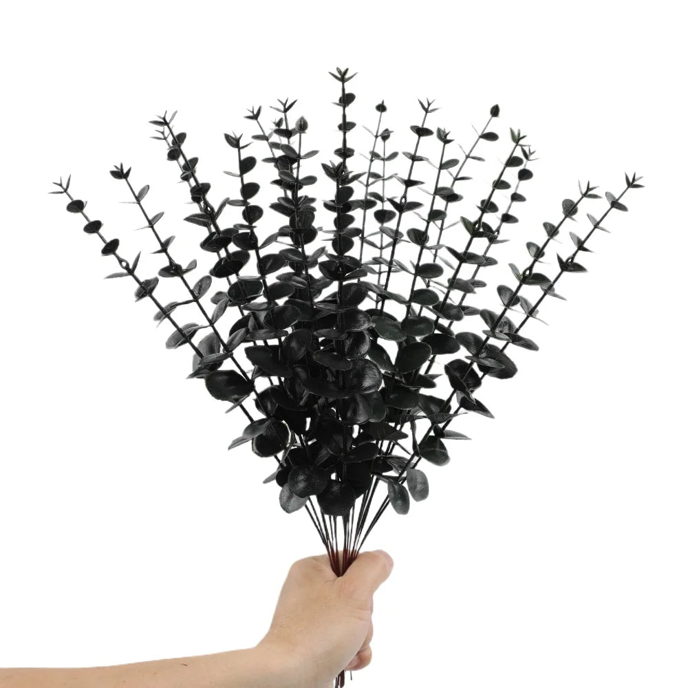 20/10PCS Artificial Eucalyptus Leaves Artificial Plants Tree Stems Flower Wreath Bouquet Garden Decorations Home Accessories Qme Black 20pcs