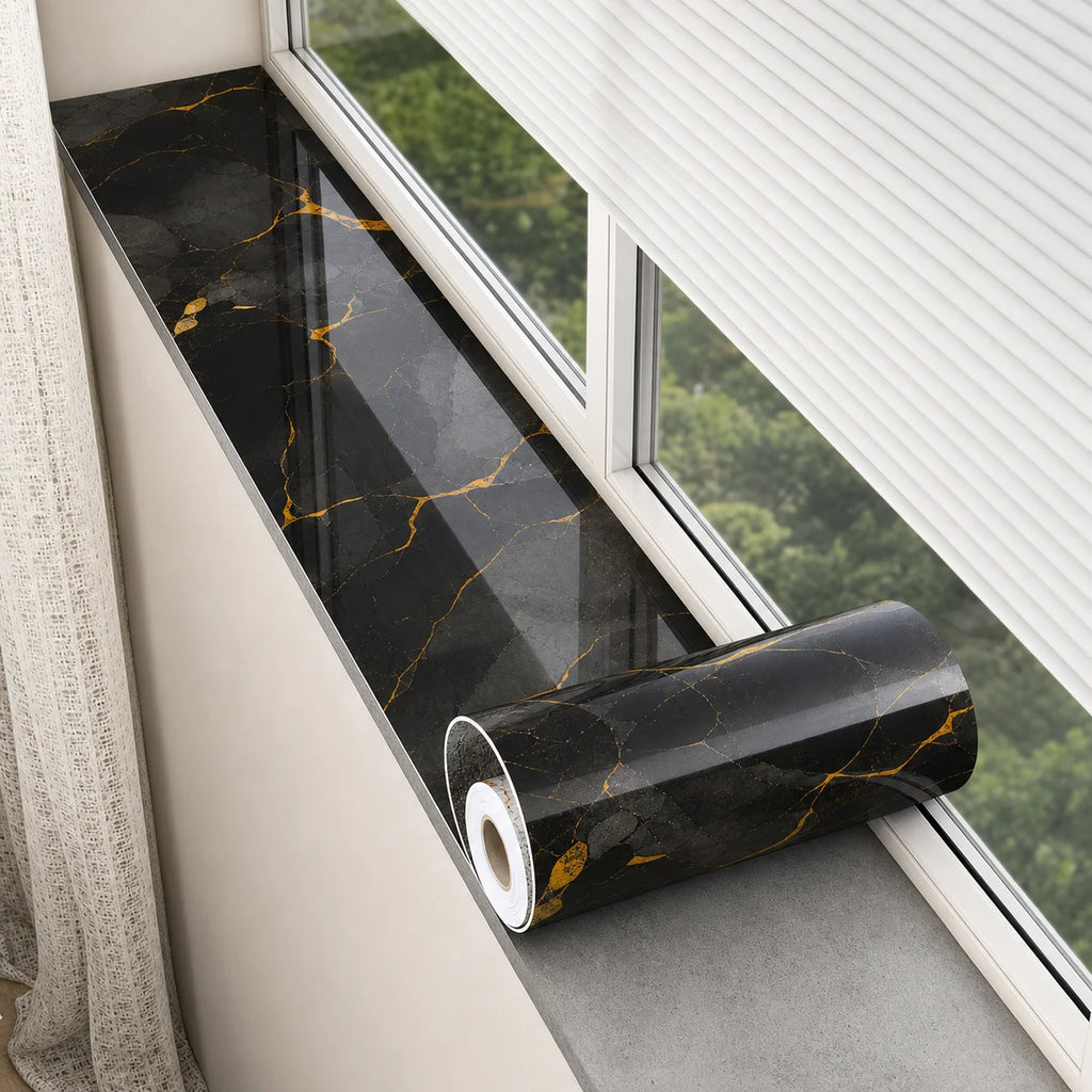 Peel Apply Marble Patterned Window Sill Stickers Door Frame Easy Qme heihuangshandian 20cmX1m