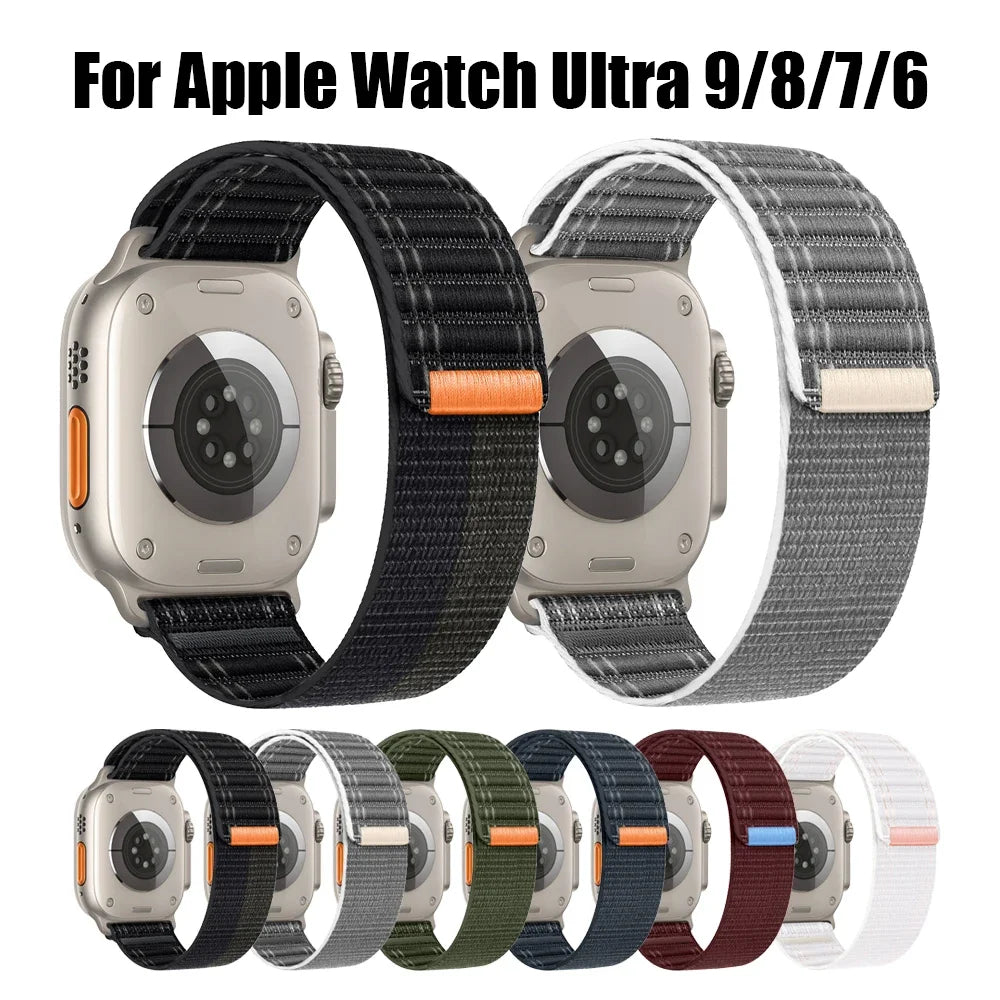 Nylon Loop Strap for Apple Watch Ultra 2 Band 49mm 44mm 45mm 42mm Bracelet IWatch Series 9 8 Se 7 6 5 4 3 Smartwatch Accessorie Qme