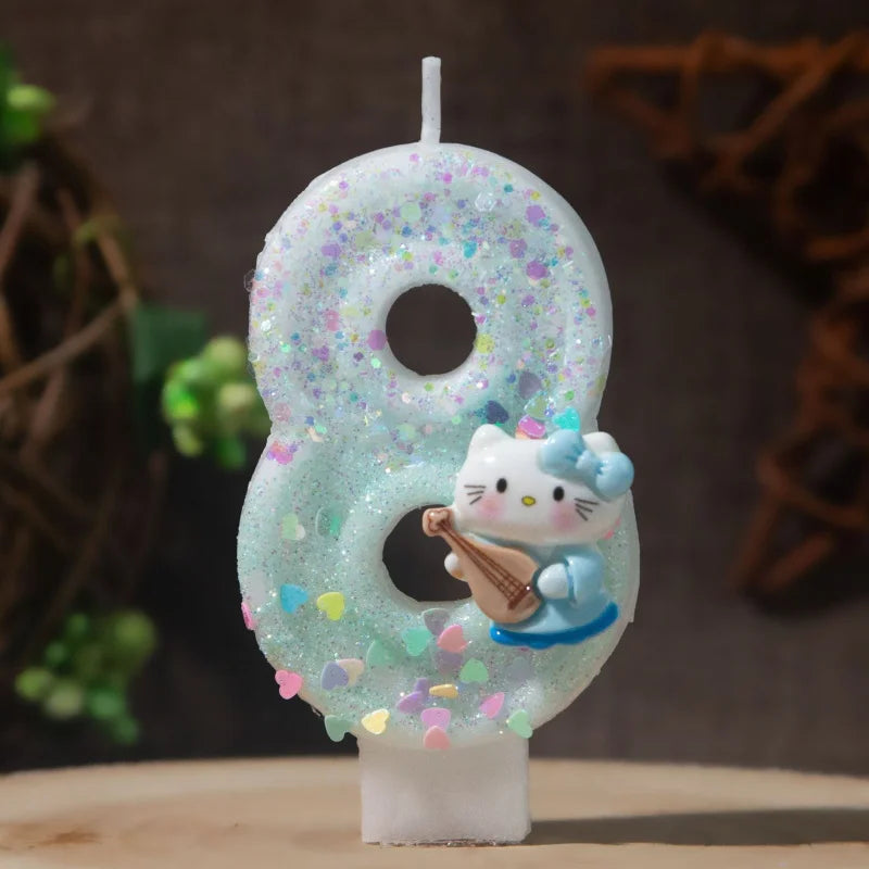 Hello Kitty Number Birthday Candles 0-9 Cartoon Cake Topper Decor Qme