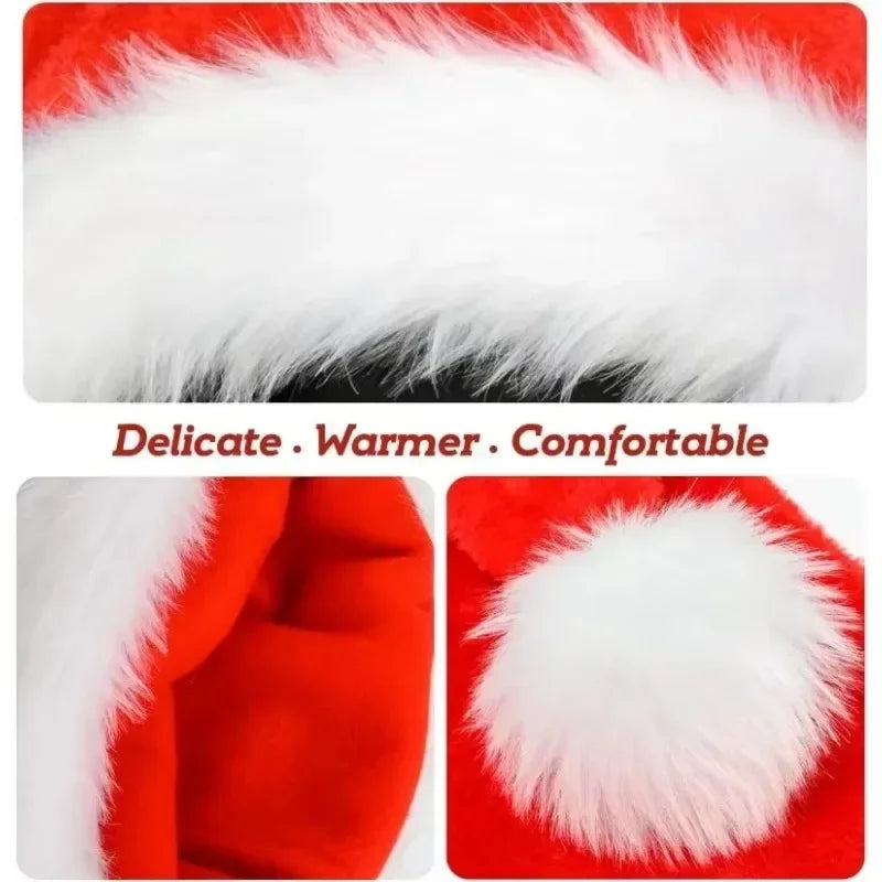 Christmas Hat Red Plush Thickened Santa Hats for Adult Kids Winter Christmas Caps Festive Xmas Party Decorations Gifts New Year Qme