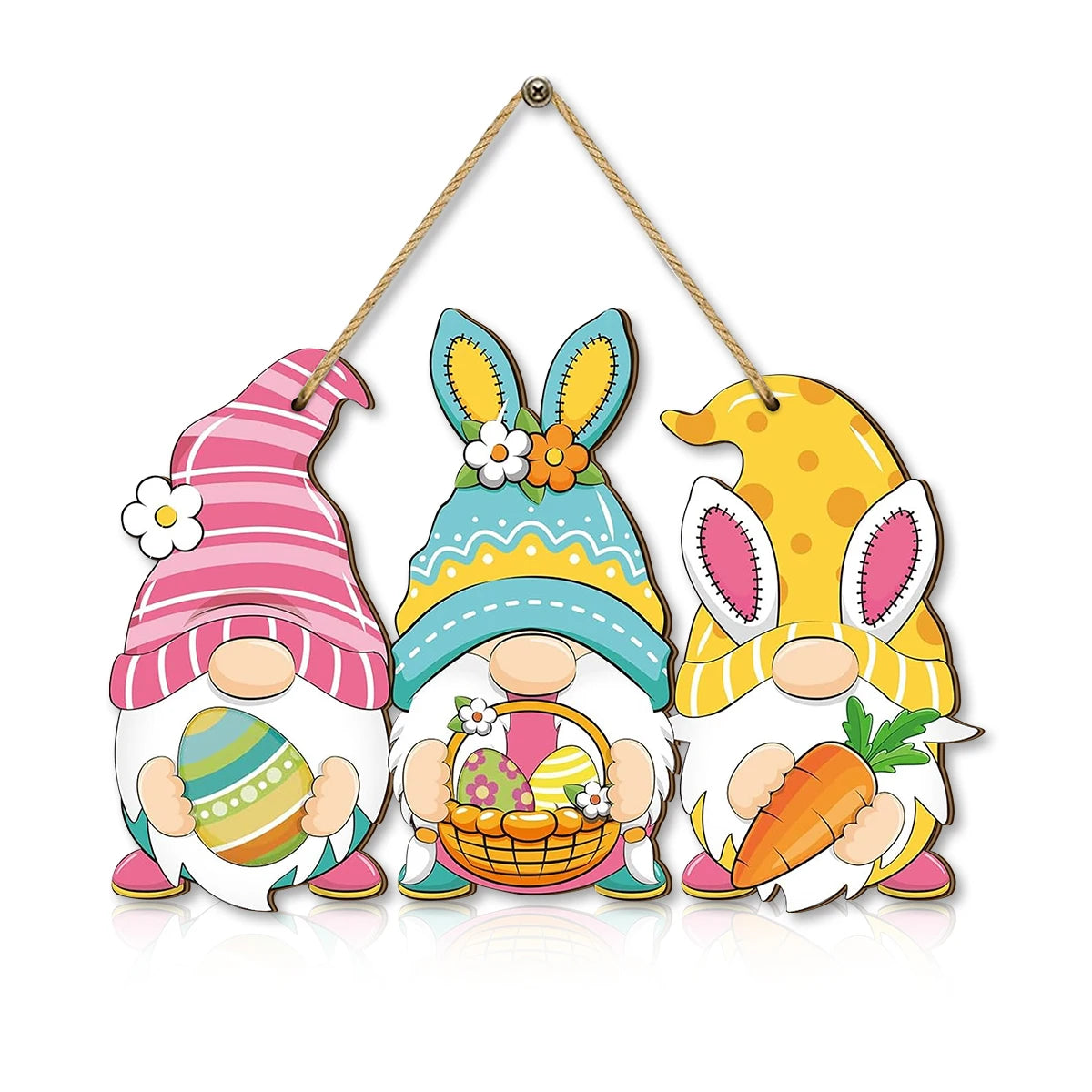 Rustic Wooden Easter Sign, Bunny Gnome Design, Holiday Hanging Ornament for Home & Celebrations, Unique Gift for Friends ﻿ Qme