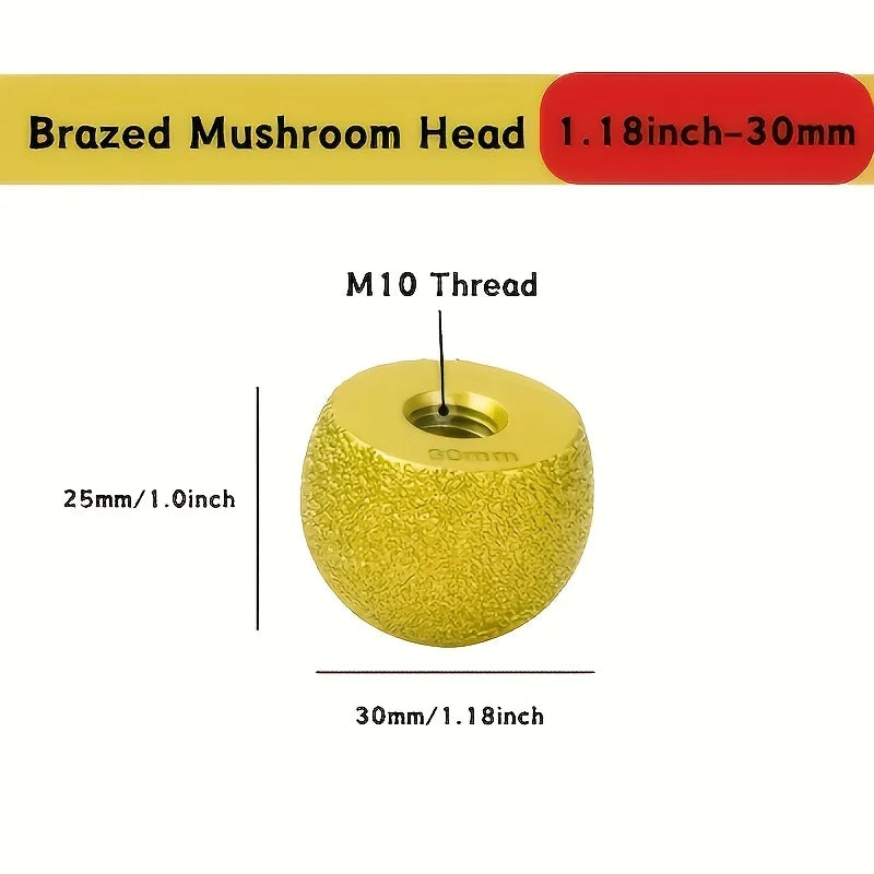 Diamond Brazed Round Grinding Head Abrasive Tool For Internal Arc Grinding Of Stones Engraving Tool Head Mushroom Head Qme