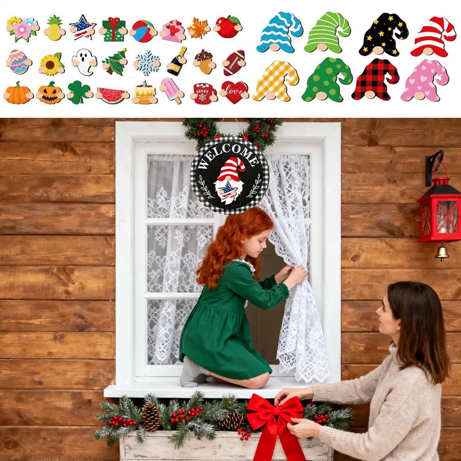 Interchangeable Door Sign Interchangeable Wreath Decoration Wooden Gnomes Seasonal Door Decorations For Home Kitchen Wall Qme
