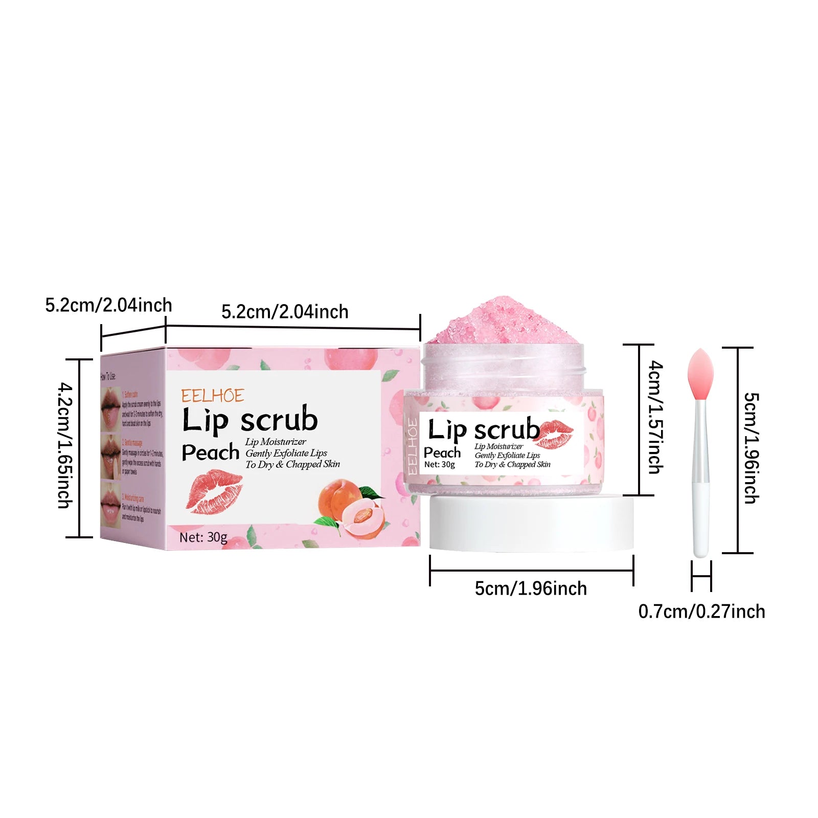 Peach Lip Scrub Moisturizing ＆ Moisturizing Lips Preventing Drying ＆ Cracking Diminishing ＆ Improving Dark Skin Around Lips 30g Qme