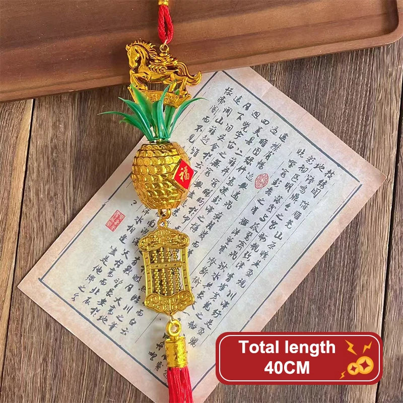 Chinese Year 2026 Celebration Decor Horse Red Gold Pineapple Hanging Qme A11