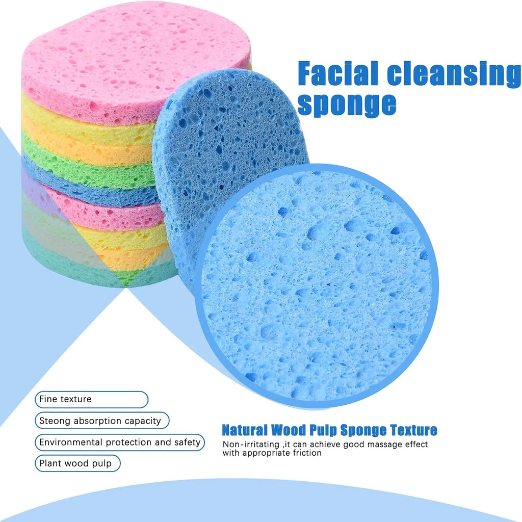 Wood Pulp Round Facial Cleansing Sponges Cleaning Brushes Cleanse Qme