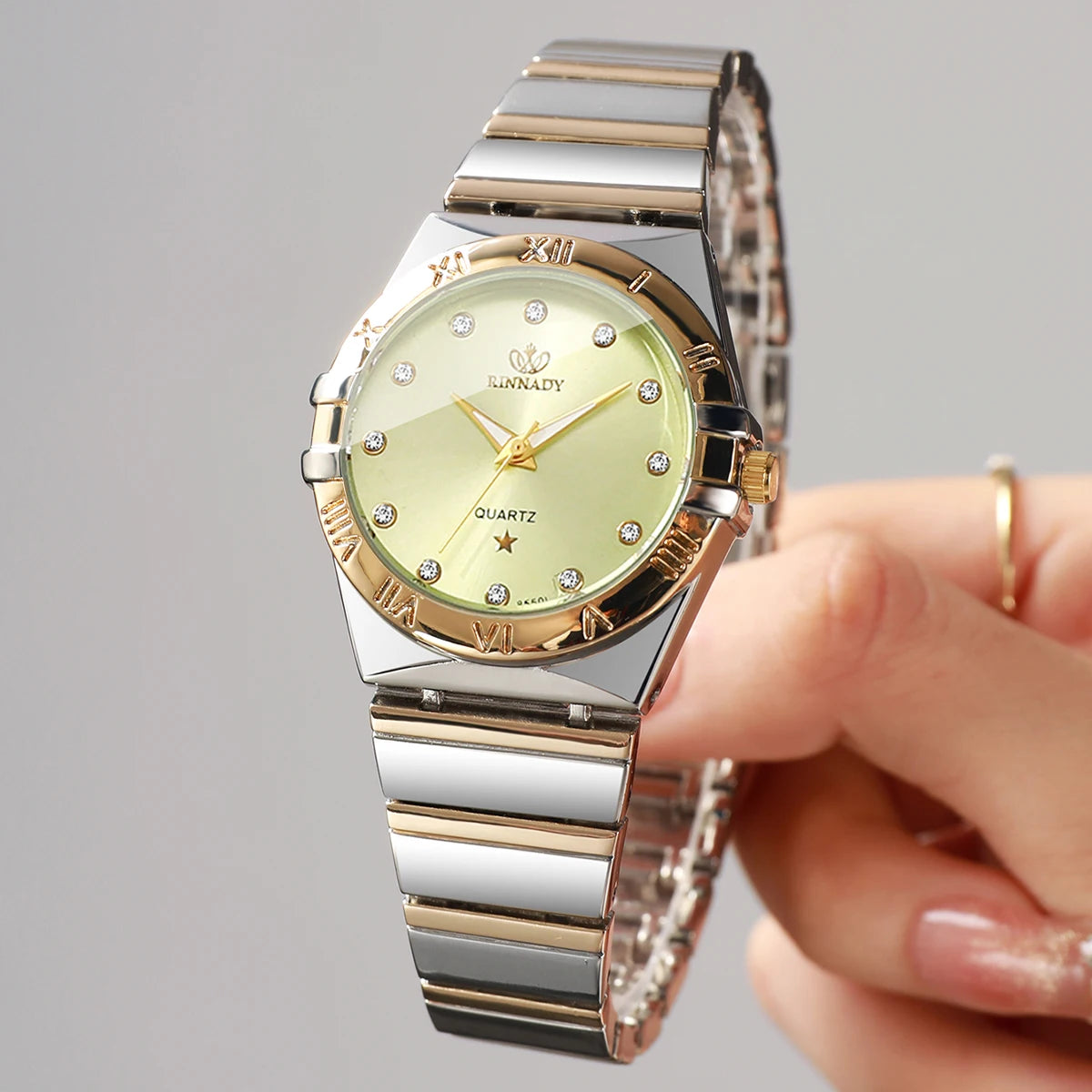 Women's Student Quartz Watch with High-end Feel, Gold Steel Bracelet, Trendy Cross-border Casual Zodiac Wristwatch Qme