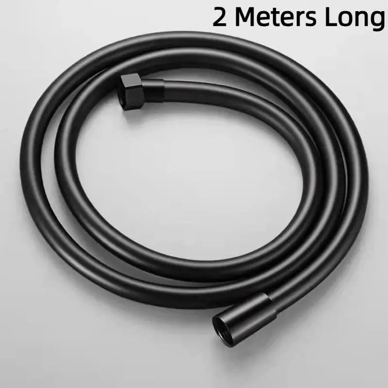PVC Silicon Shower Hose Flexible Super Durable Suitable For Hot And Cold Water Use And Corrosion-Resistant Steel Cap Connector Qme B Black