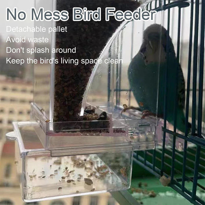 Automatic No Mess Bird Cage Feeder Acrylic Transparent Parrot Seed Qme