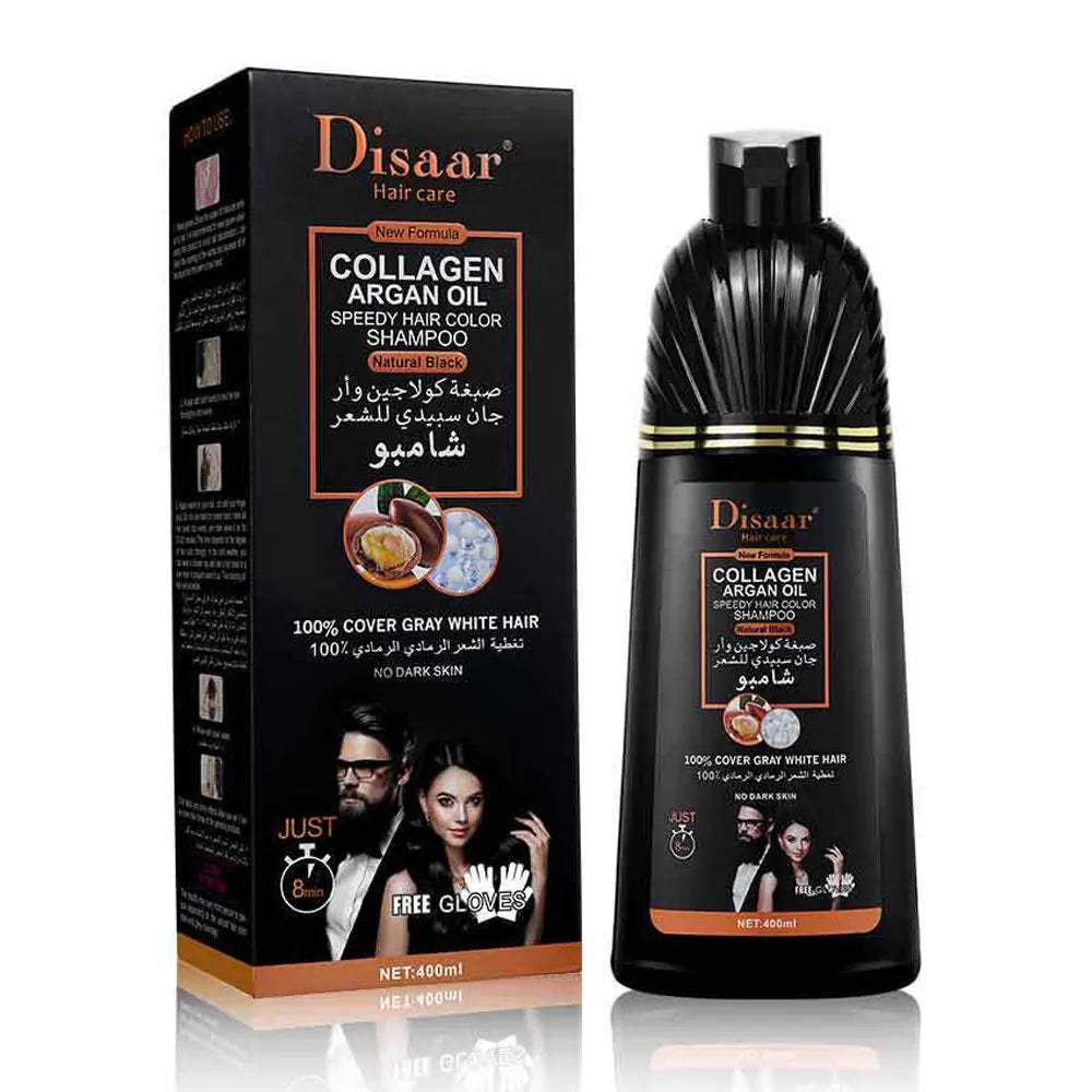 DISAAR 400ML Cover Grey Hair Morocco Argan Oil Care Fast Magic Black Hair Shampoo Dye Repair Damaged Improve Split Hair Rough Qme 400ml black DS5028