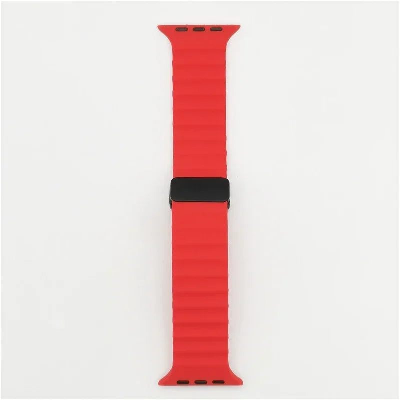 Silicone Strap For Apple watch band 49mm 46 45 44 40 41 38mm magnetic buckle bracelet iWatch series 3 4 5 6 se 7 8 9 10 Ultra 2 Qme RED 42-44-45-49mm