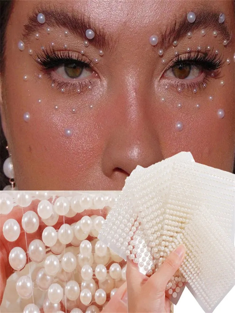 900pcs/ Sheet 3D Pearl Face Jewels Eyeshadow Stickers Self Adhesive Face Body Eyebrow Diamond Nail Stickers Diamond Decoration Qme