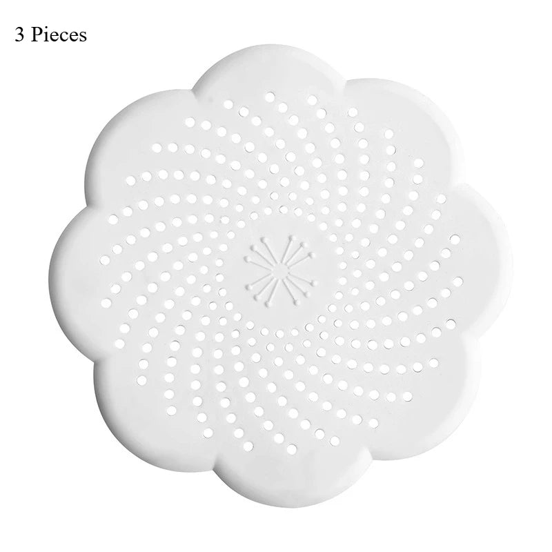 Silicone Flower Drain Cover Kitchen Bathroom Anti-Clogging Anti-Odor Anti-Insect Floor Drain Filter Hair Catcher Sink Strainer Qme White-3pcs