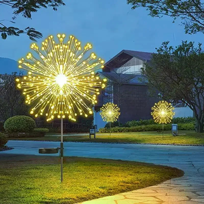 Outdoor Waterproof LED Solar Firework Lights Waterproof Garden Stake Fairy Lights For Pathway Yard Balcony Lawn Patio Qme