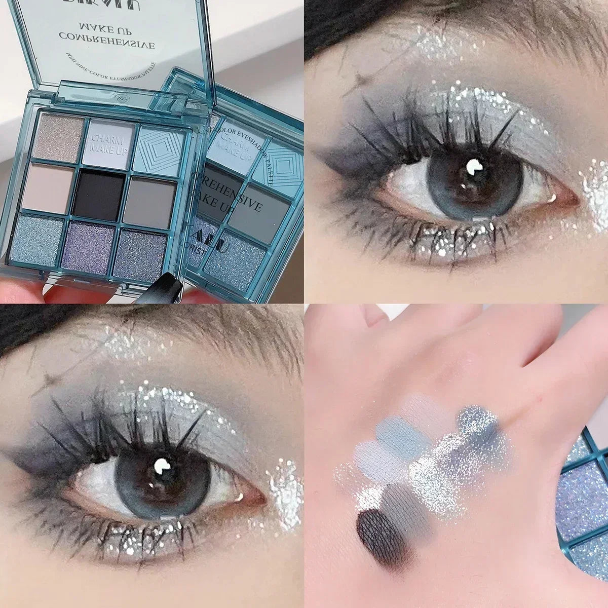 Punk Blue Eyeshadow Palette 9 Colors Matte Smoky Black Eye Shadow Shimmer Palette Glitter Nude Cosmetics Pearlescent Eye Makeup Qme 14
