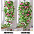 1PCS Hanging Artificial Fake Hanging Silk Flowers Vines Plants Garden Decor Indoor Outdoor Wedding Party Wall Balcony Decor Qme Morning glory Rose