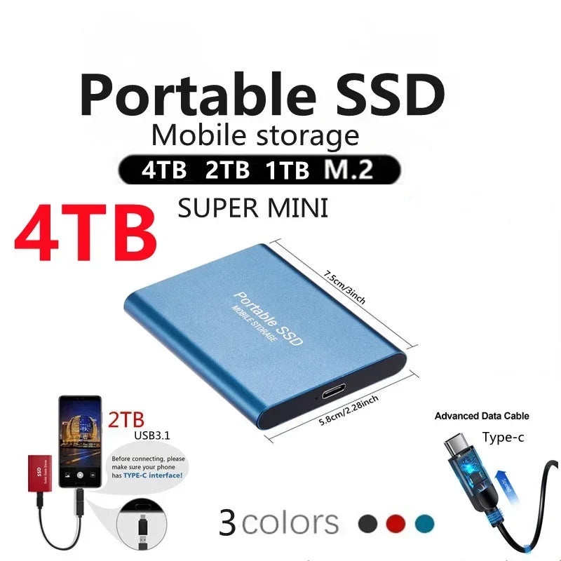500GB Mobile Hard Disk Type-C USB3.1 Portable SSD Shockproof Aluminum Alloy Solid State Drive 540MB/s Transmission Speed Black Qme