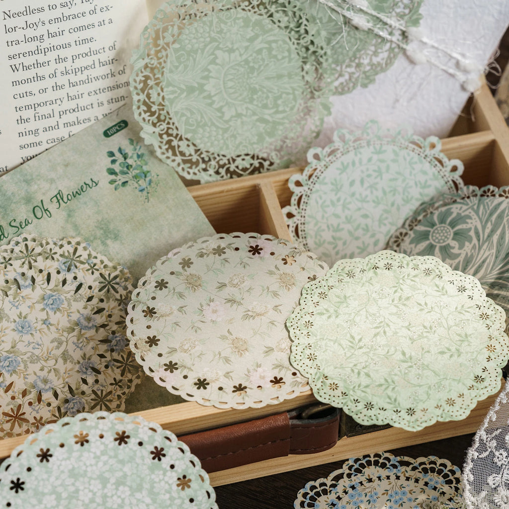10 pcs Vintage Broken flower hollowed out lace paper Decorative Diy Scrapbooking Diary Album junk journal Collage material Qme