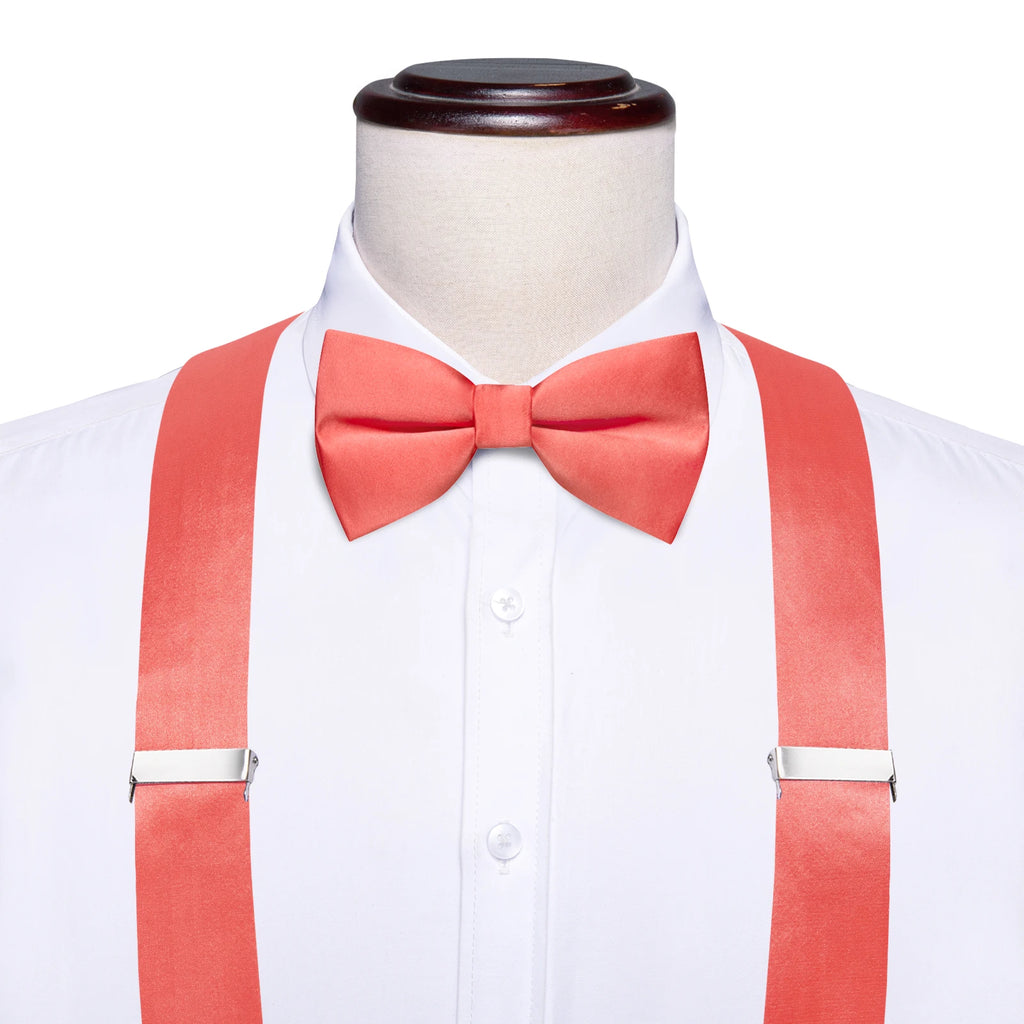 Hi-tie Silk Blue Yellow Purple Coral Mens Suspender Braces Bow Tie Qme