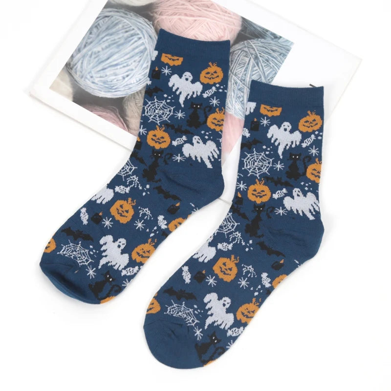 Anime Funny Socks Halloween Women Creative Cosplay Hip Hop Novelty Harajuku Bone Spider Web Male Skateboard Japanese Long Socks Qme A4 One Size