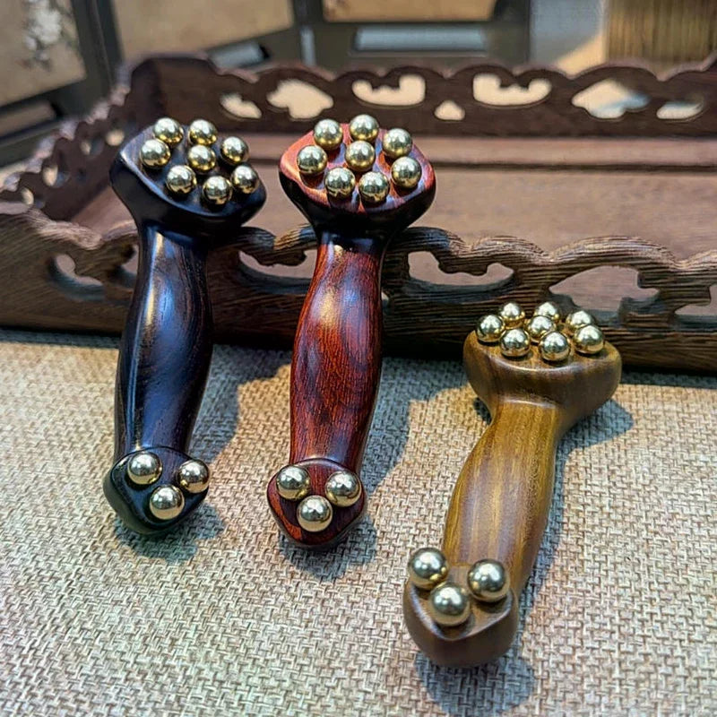 Double Ended Facial Fascia Lifting Tool 11 Brass Gold Bead Sandalwood Qme