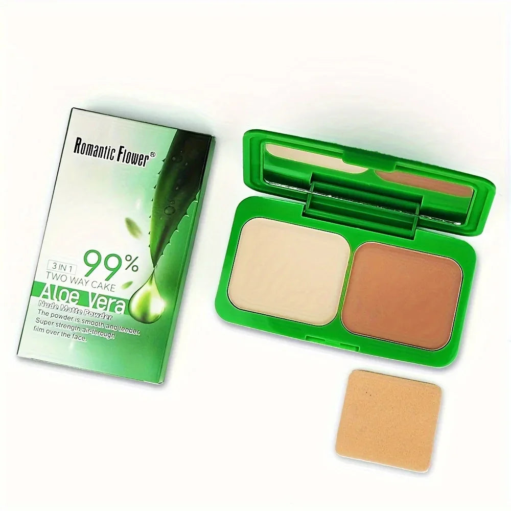 3-in-1 Double-Layer Aloe Vera Matte Powder Foundation Waterproof Sweatproof Long-Lasting Oil Control for Summer Makeup Set Qme