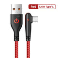 120W USB Charger Cable 90 Degree Elbow Type C Fast Charge Data Wire Phone PD Nylon Braided Charge Cord For Xiaomi Huawei Samsung Qme Red 2m