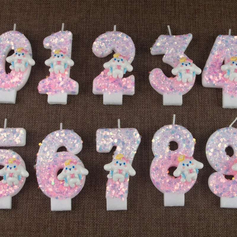 Cinnamon Dog 0-9 Numbered Birthday Candles Pink Cartoon Cake Topper Decorations Student Birthday Party Supplies Qme
