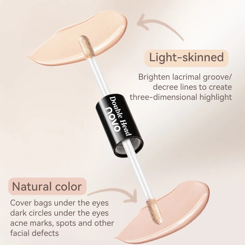 Double Ended Liquid Concealer Stick& Foundation, Waterproof, Sweatproof, Non-Sticky, Cover Acne Marks, For Eyes & Cheek Qme