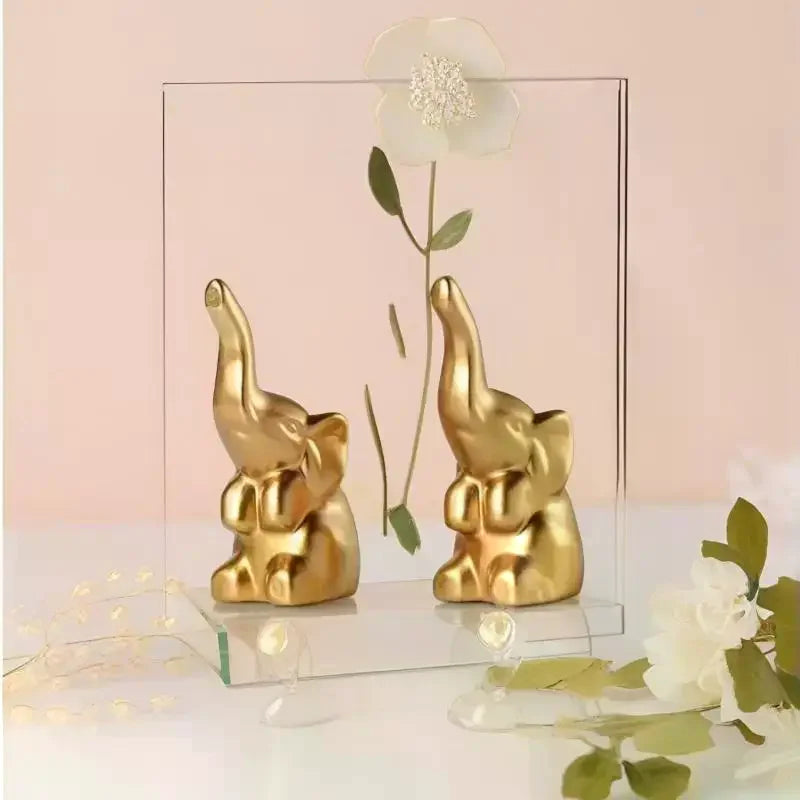 1 Pair Small Animal Statue Elephant Figurine Home Decor Mini Gold Qme